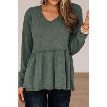 Azura Exchange Outseam Detail Long Sleeve Peplum Top - L