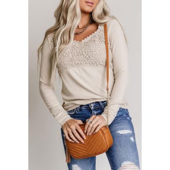 Azura Exchange Lace Crochet V Neck Long Sleeve Top - 2XL