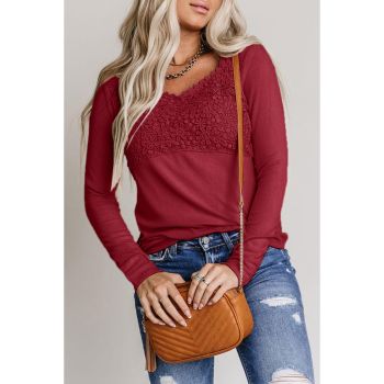 Azura Exchange Lace Crochet V Neck Long Sleeve Top - M