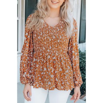 Azura Exchange Floral Print Shirred V Neck Blouse - 2XL