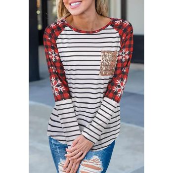 Azura Exchange Christmas Striped Patchwork Long Sleeve Top - 2XL