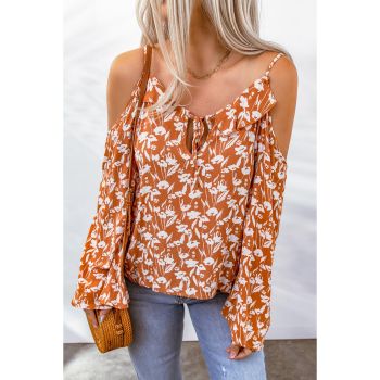 Azura Exchange Floral Tie Neck Cold Shoulder Blouse - 2XL