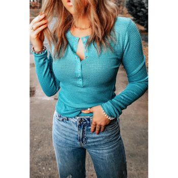 Azura Exchange Waffle Knit Long Sleeve Henley Top - 2XL