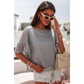 Azura Exchange Sequin Ruffled Sleeves Blouse - L