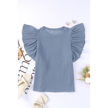 Azura Exchange Ribbed Knit Ruffled Short Sleeve T Shirt - L