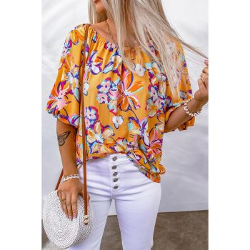 Azura Exchange Printed Elastic Neckline Blouse - L