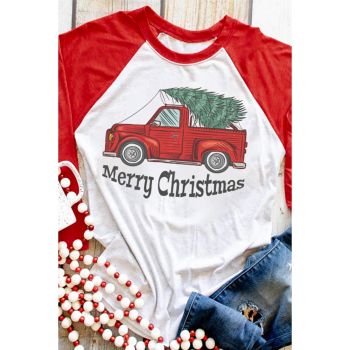 Azura Exchange Christmas Truck Graphic Print Color Block Top - M