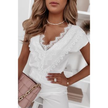 Azura Exchange Eyelash Lace Trim V Neck Top - L