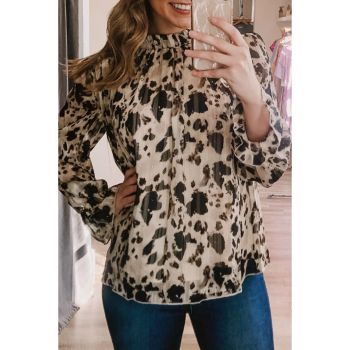 Azura Exchange Printed Bubble Sleeves Blouse with Frilled Neck - L