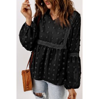 Azura Exchange Swiss Dot Ruffle Babydoll Blouse - 2XL