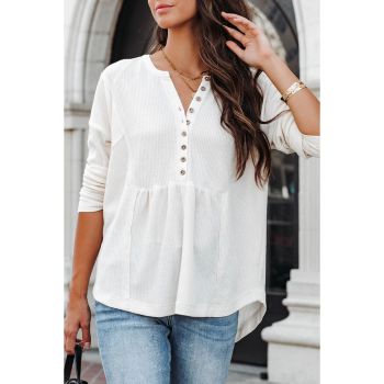 Azura Exchange Waffle Knit Half Button Henley Top - S