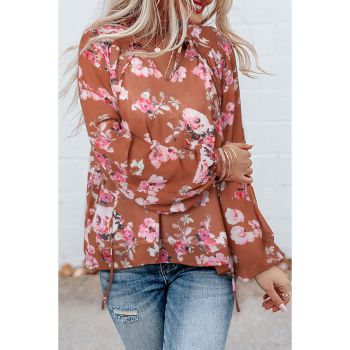 Azura Exchange Floral Split V Neck Bubble Sleeves Shift Top - L