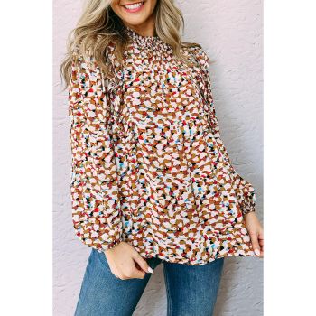 Azura Exchange Abstract Print Bubble Sleeves Loose Blouse - L