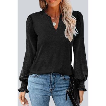 Azura Exchange Frill V Neck Puff Long Sleeve Top - L