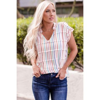 Azura Exchange Striped Tiered Cap Sleeve Blouse - L