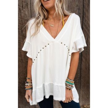 Azura Exchange Knit V Neck Studded Blouse - L