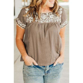 Azura Exchange Embroidered Short Sleeve Blouse - L