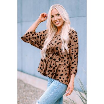 Azura Exchange Leopard Print Peplum Blouse - L