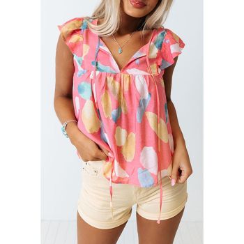 Azura Exchange Patterned Ruffled Cap Sleeve Shift Top - L