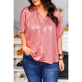 Azura Exchange V Neck Metallic Short Sleeve Top - L