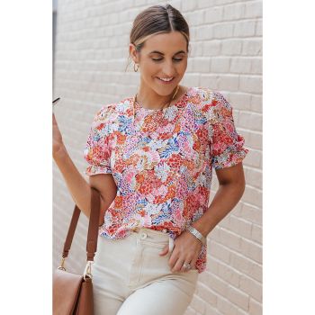 Azura Exchange Floral Pattern Bubble Sleeve Blouse - L