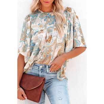 Azura Exchange Paisley Print Wide Sleeves Loose Blouse - L