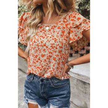 Azura Exchange Tiered Flutter Sleeve Blouse - M