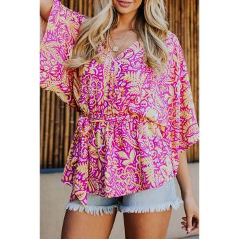 Azura Exchange Floral Print Surplice Boho Blouse - L