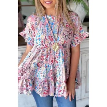 Azura Exchange Floral Print Ruffle Sleeve Top - L