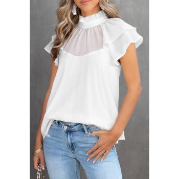 Azura Exchange Ruffle Sleeve Mock Neck Blouse - L