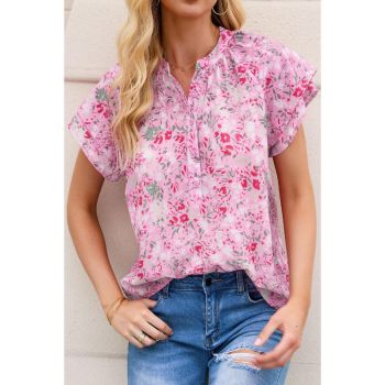 Azura Exchange Mandarin Collar Floral Top - L