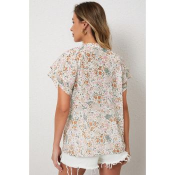 Azura Exchange Floral Mandarin Collar Top - L