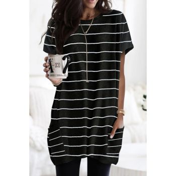 Azura Exchange Striped Print Side Pockets Short Sleeve Tunic Top - L