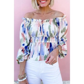 Azura Exchange Abstract Print Frill Off Shoulder Blouse - L