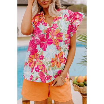 Azura Exchange Floral Print V Neck Blouse - L