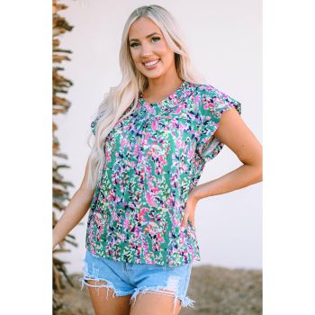 Azura Exchange Floral Print Ruffled Short Sleeve Babydoll Top - M