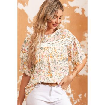 Azura Exchange Floral Print Wide Ruffle Sleeves Blouse - L