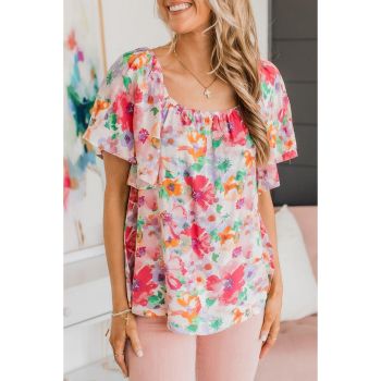 Azura Exchange Watercolor Floral Ruffle Sleeve Blouse - L