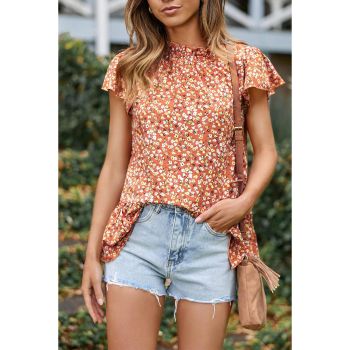 Azura Exchange Frilled Neck Flutter Floral Blouse - M