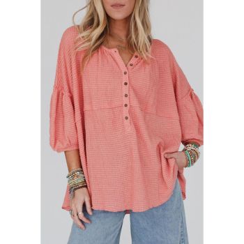 Azura Exchange Oversized Waffled Henley Top - L