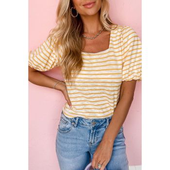 Azura Exchange Bubble Sleeve Stripe Square Neck Top - XL