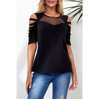 Azura Exchange Fishnet Splicing Cutout Shoulder Sleeve Top - L