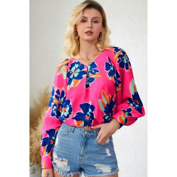 Azura Exchange Puff Sleeve Blouse with Flower Print - L