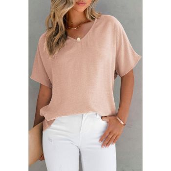 Azura Exchange Solid V Neck Short Sleeve Blouse - S