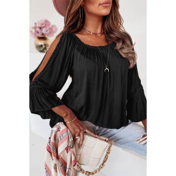 Azura Exchange Lace Crochet Cut-Out Ruffle Blouse - M