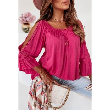 Azura Exchange Lace Crochet Cut-Out Ruffle Blouse - L