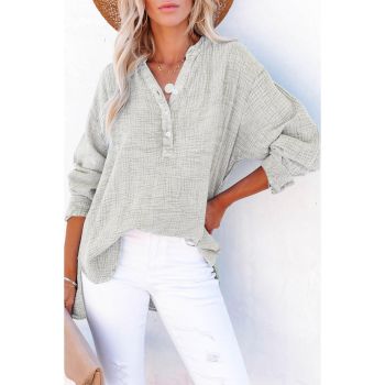 Azura Exchange Crinkle Textured Loose Henley Top - L