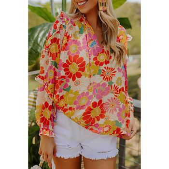 Azura Exchange Frilled Long Puff Sleeve Blouse - XL