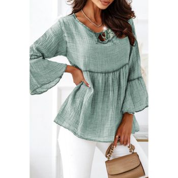 Azura Exchange Crinkle Lace Up Bell Sleeve Blouse - M