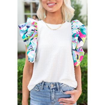 Azura Exchange Printed Puff Sleeve Textured Top - M